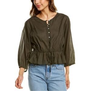 Soleiluna frill tie Henley top organic cotton lightweight grey peplum XS fall